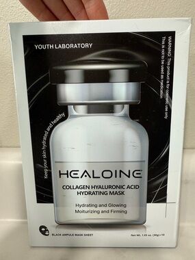 Healoine Collagen Hyaluronic Acid Hydrating Mask - Black & Silver Packaging